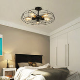 Iron Wire 5-Head Bedroom Chandelier Light - Industrial Round Suspension Lamp in Black